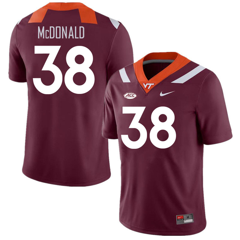 Men #38 Jayden McDonald Virginia Tech Hokies College Football Jerseys Stitched Sale-Maroon
